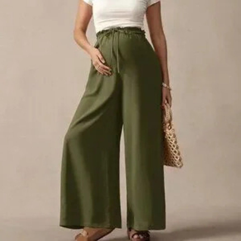 ZARA Maternity Army Green Casual Women's Bow detailed Wide Leg Loose Pants